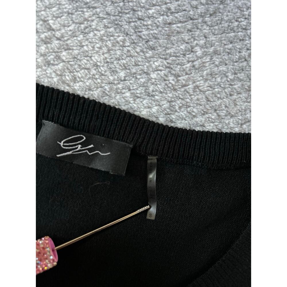 Cyrus Classic Gold Button Up Crewneck Black Cardigan Size Small Office Business - Picture 4 of 4